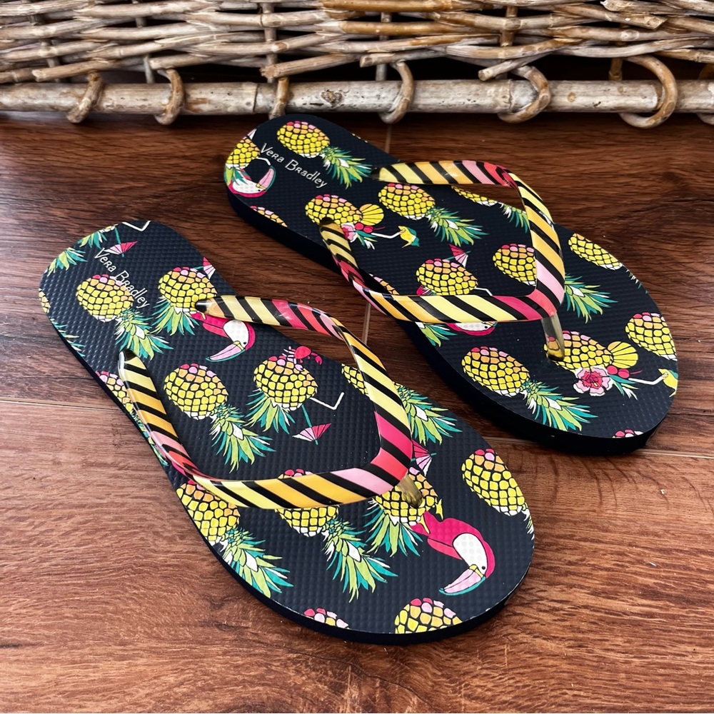 Vera Bradley toucan party pattern flip flops
